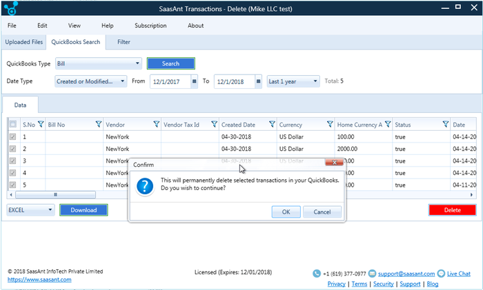 screenshot of SaasAnt Transactions